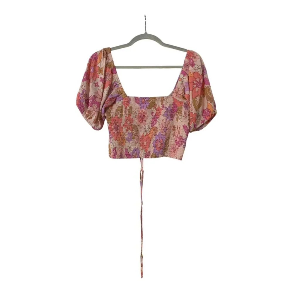 American Eagle Smocked Crop Top Pink Floral Size Medium - Picture 7 of 7